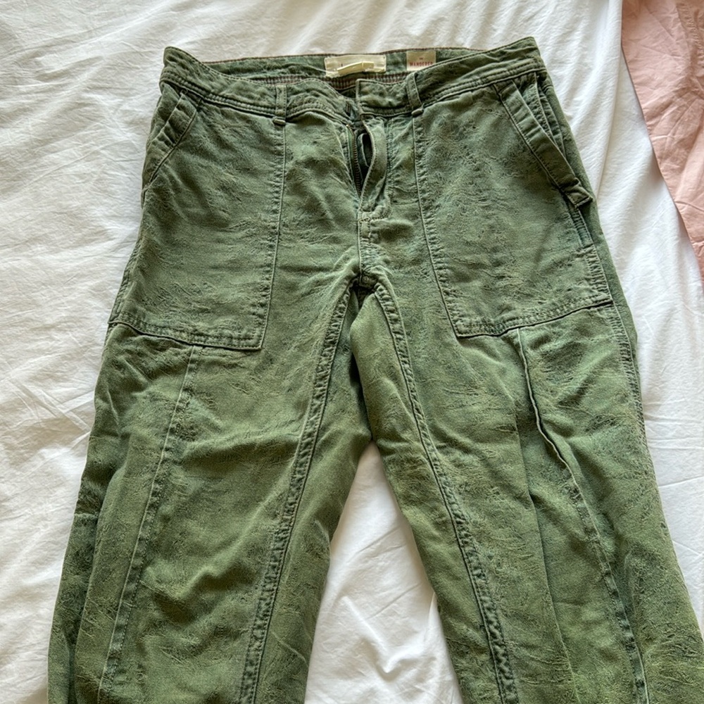 Anthropologie Green Textured Pant